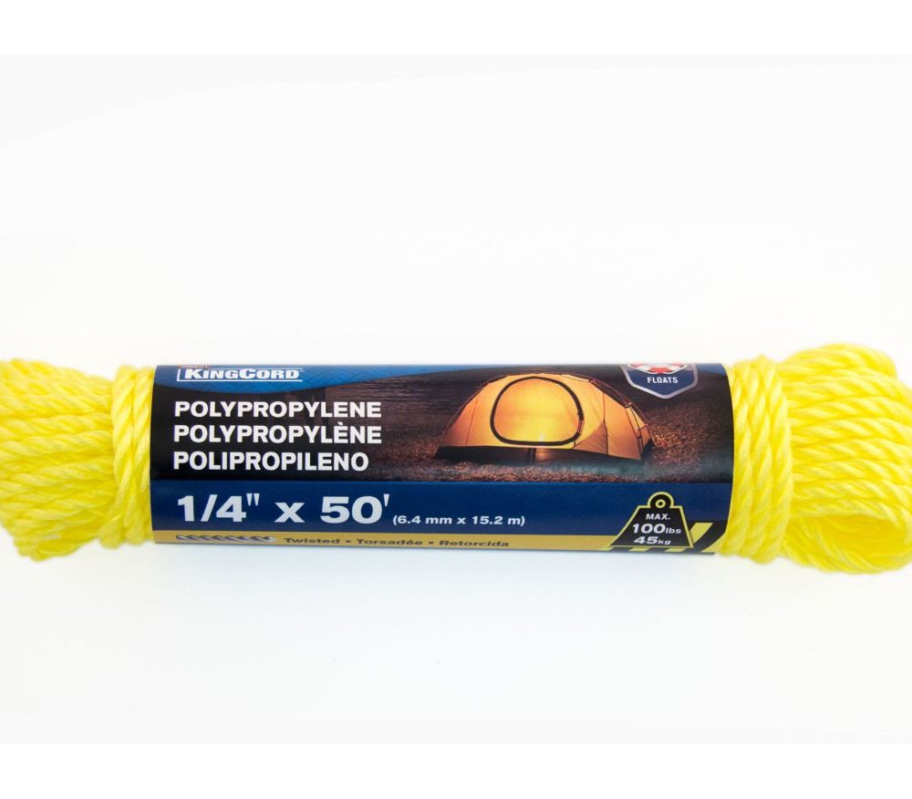 Ben-Mor Polypropylene Waterproof Twisted Rope, Yellow, 1/4-in x 50-ft
