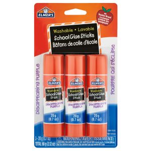Elmer's Disappearing Purple School Glue Sticks, Washable, 20 g, 3 Count