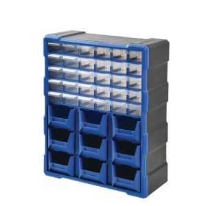 Mastercraft Hybrid Stackable Parts Cabinet with 39 Drawers + Bins, Wall-Mountable, 6 x 15 x 19-in