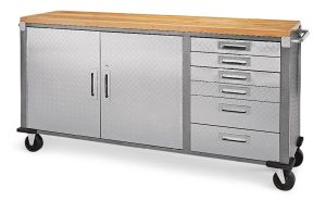 Mastercraft 72" Diamond Series 2-Door, 6-Drawer Wooden Top Work Station with Wheels, 72 x 21-5/8 x 37-1/2-in