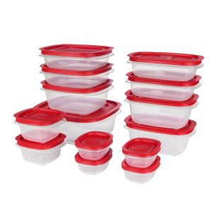 Rubbermaid Easy Store Rectangular Plastic Food Storage Container Set, Microwave and Freezer Safe, 28-pc