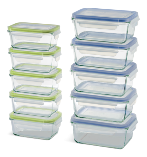 Vida by PADERNO Glass Clip Lid Food Storage Container Set with Leakproof Lids, 10-pk, with Lids