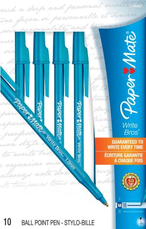 Paper Mate Ballpoint Pens, Write Bros. Blue Ink Pens, Medium Point (1.0mm), 10 Count