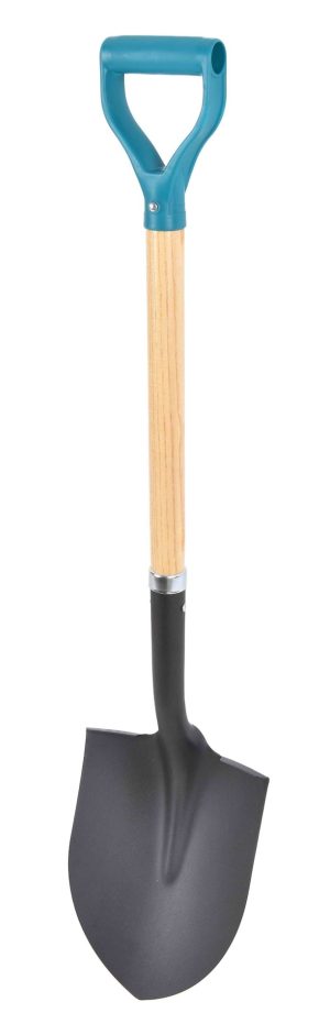 Yardworks Tempered Steel Round Point Short Handle D-Grip Shovel, 40-In, Wooden Shaft