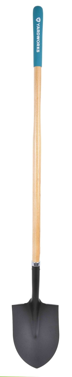 Yardworks Tempered Steel Round Point Long Handle Shovel, 62-In, Hardwood Shaft